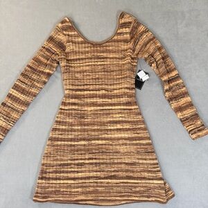 Volcom Fantasy Time Brown Striped Long Sleeve SOFT Sweater Dress Reversible- L